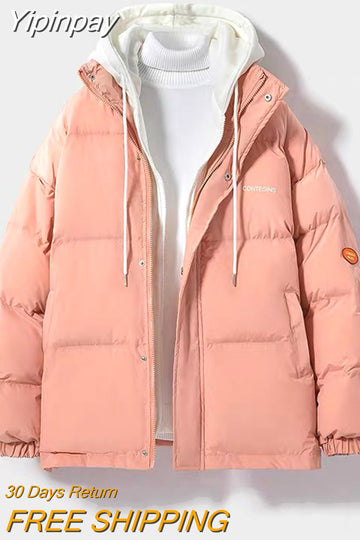 Yipinpay Thicken Women Coats And Jackets Winter Casual Fake Two Piece Cotton Jacket Stitching Hood